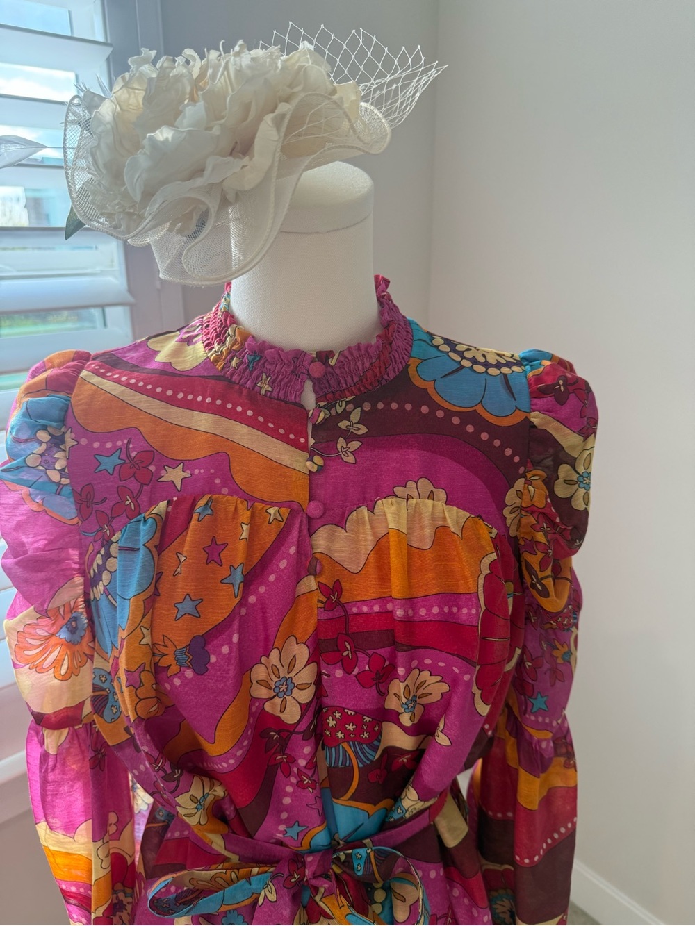 Fuchsia Floral Patchwork Long-Sleeve Tiered Dress - Picture 8 of 12